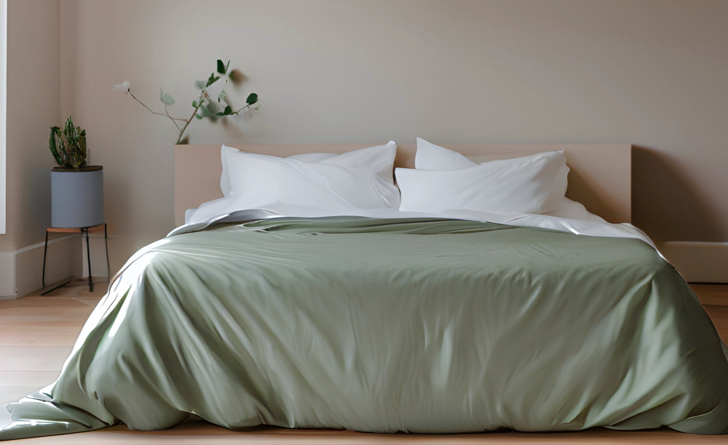 light sage and white duvet