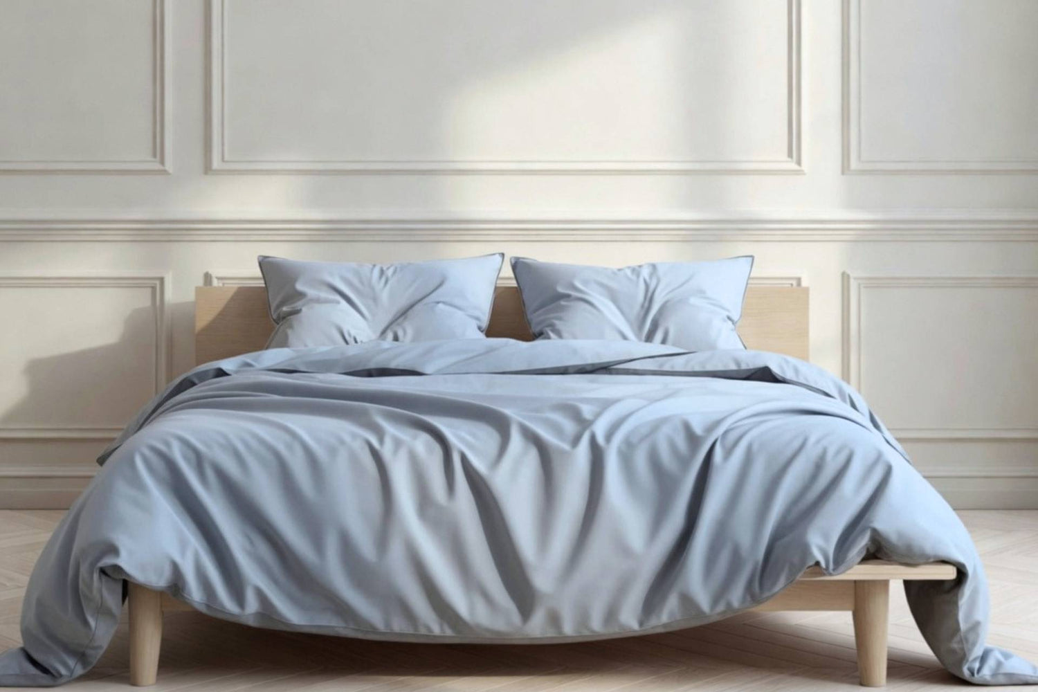 light blue organic cotton duvet cover in faded denim