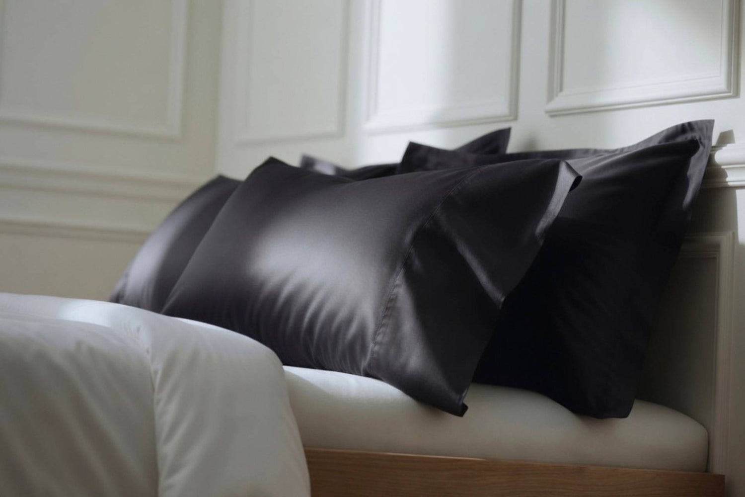 Midnight Slate pillowcases from House of march in  GOTS certified organic cotton