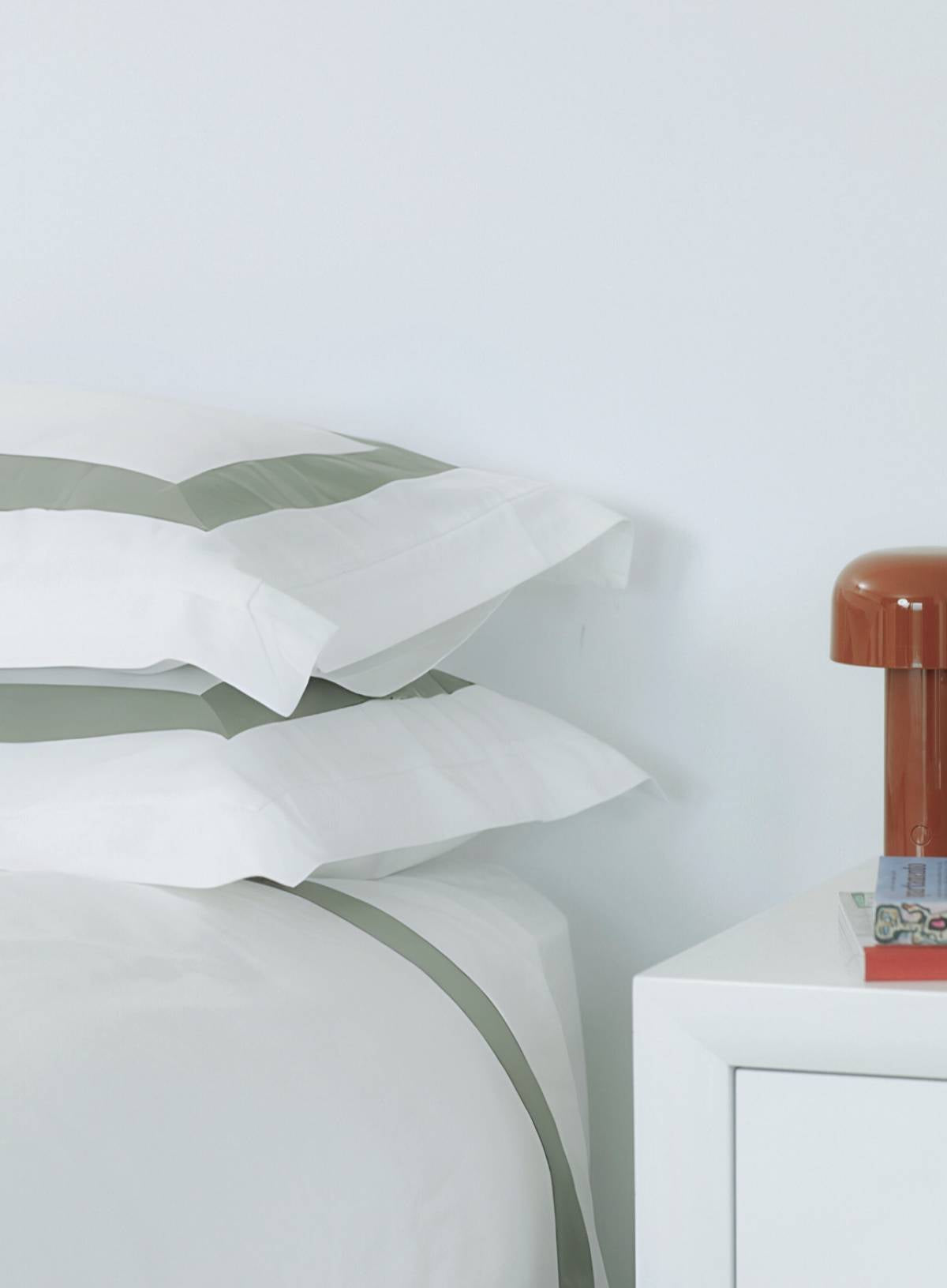 Banded Duvet Cover + Pillowcases - Sea Green & White | Organic Cotton