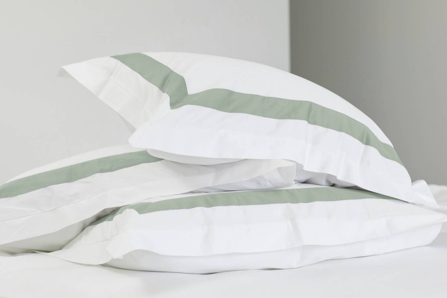 House of march banded sea green and white organic pillowcases - GOTS certified