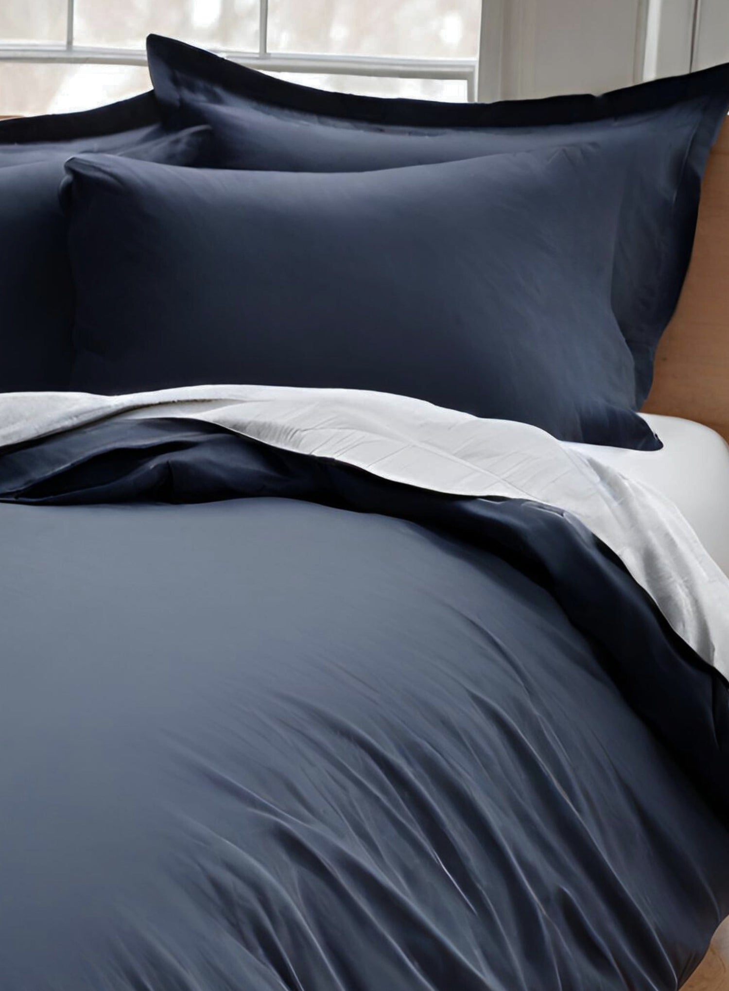 Pillowcase Pair Oxford Border - Navy Blue | 100% Organic Certified Cotton