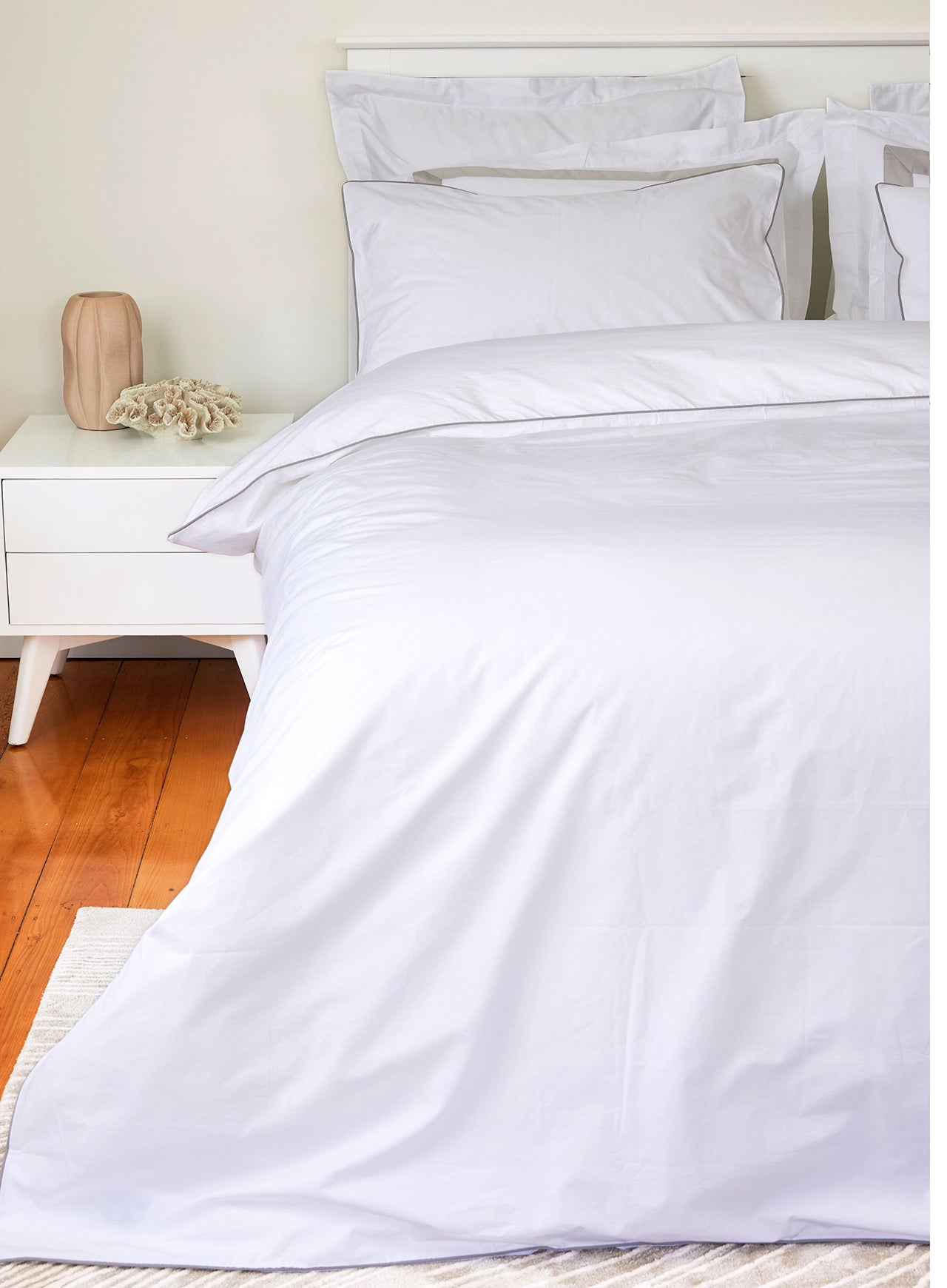 Stone Piped Edge - Duvet Cover + Pillowcases | 100% Organic Certified Cotton