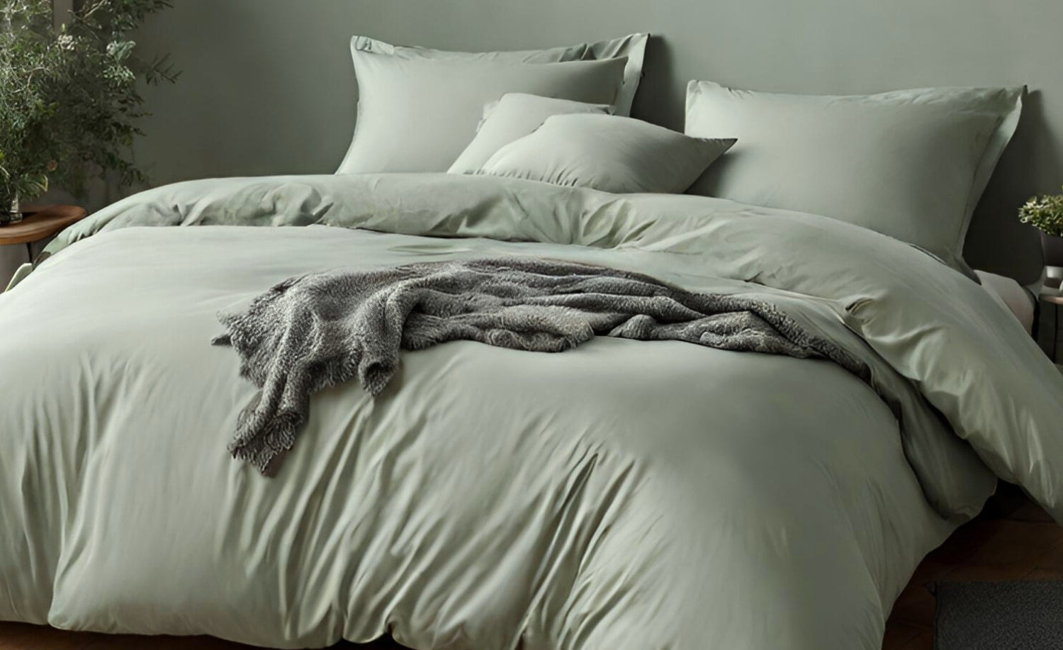 Pillowcase Pair Oxford Border - Sage | 100% Organic Certified Cotton