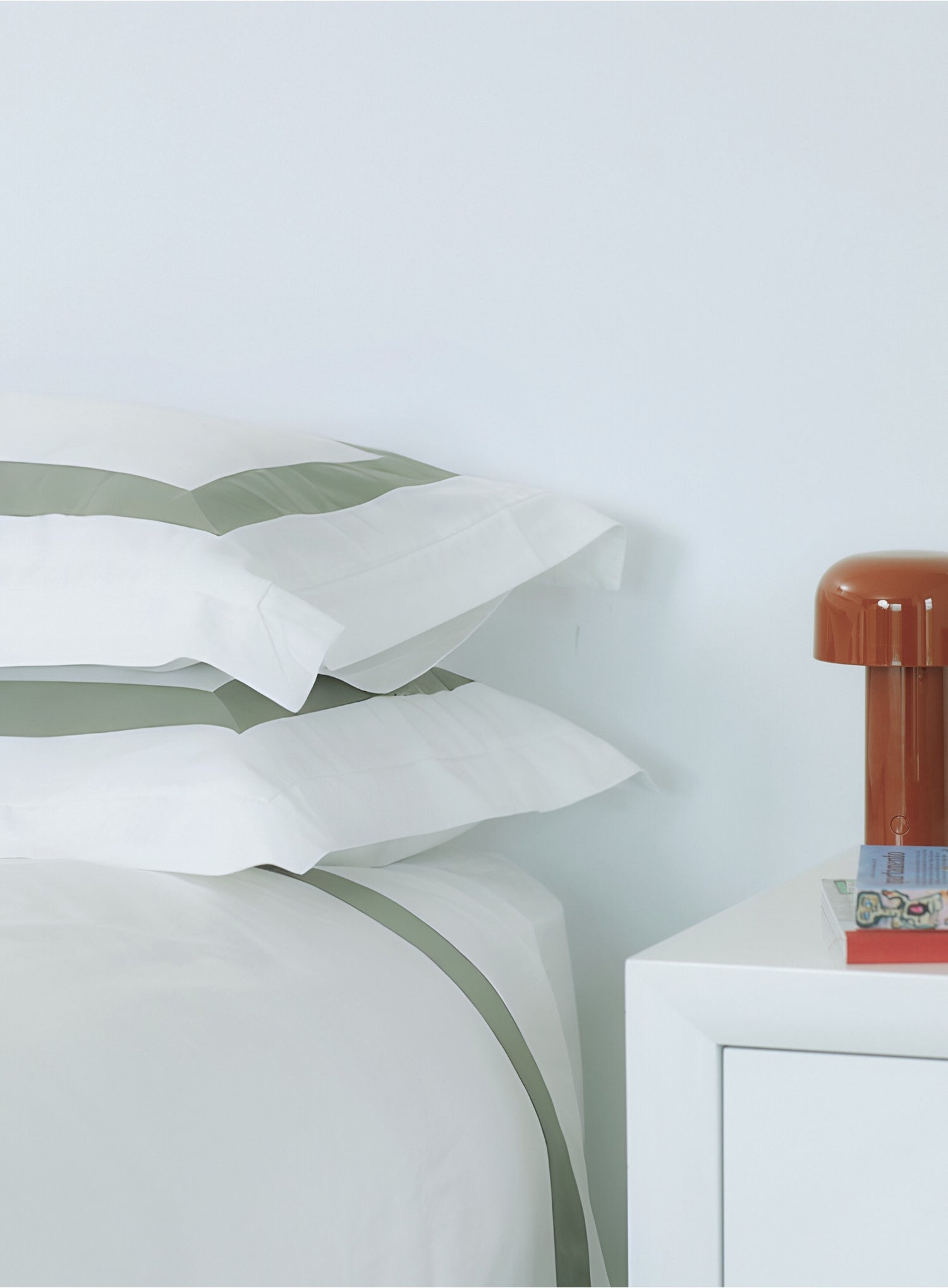 House of march luxury organic sage and white duvet cover and pillowcases