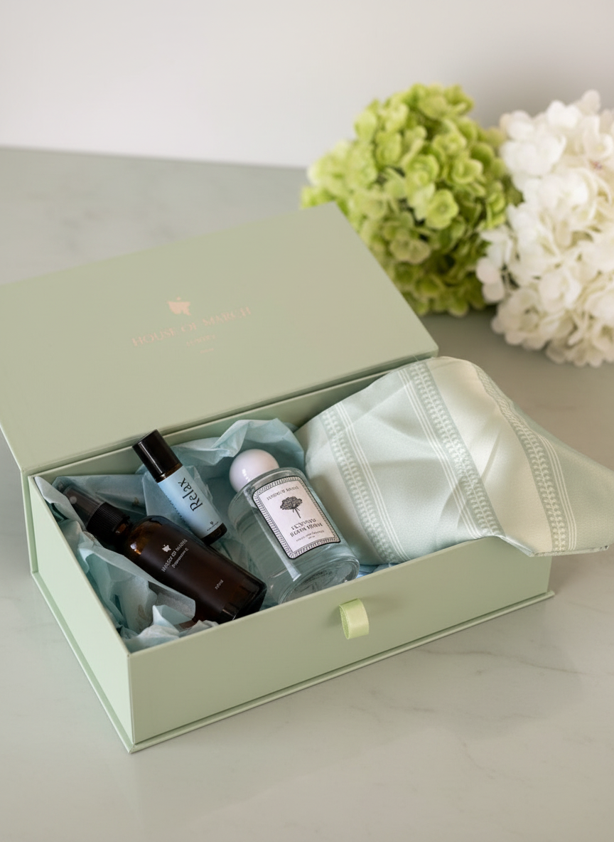 House of March Luxury Sleep Gift Box Set - Sage Stripe