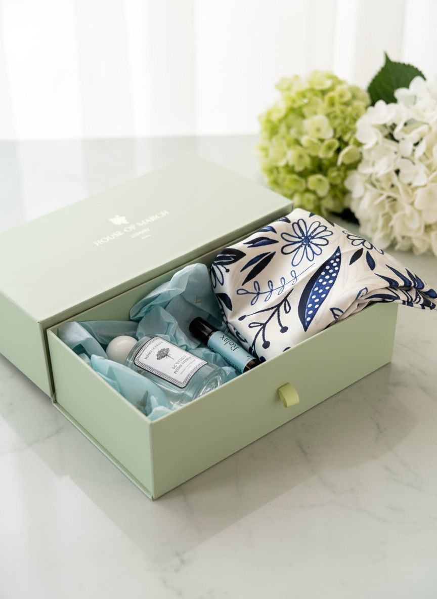 House of March Luxury Sleep Gift Box Set - Navy Flora (30% Off)