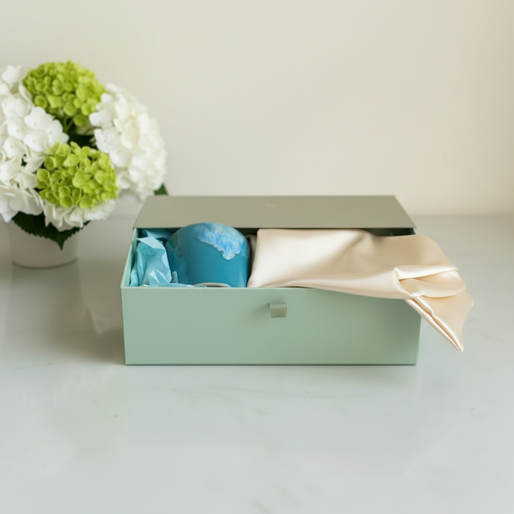 Coffee Cup Candle & White Mulberry Silk Pillowcase - Gift Box