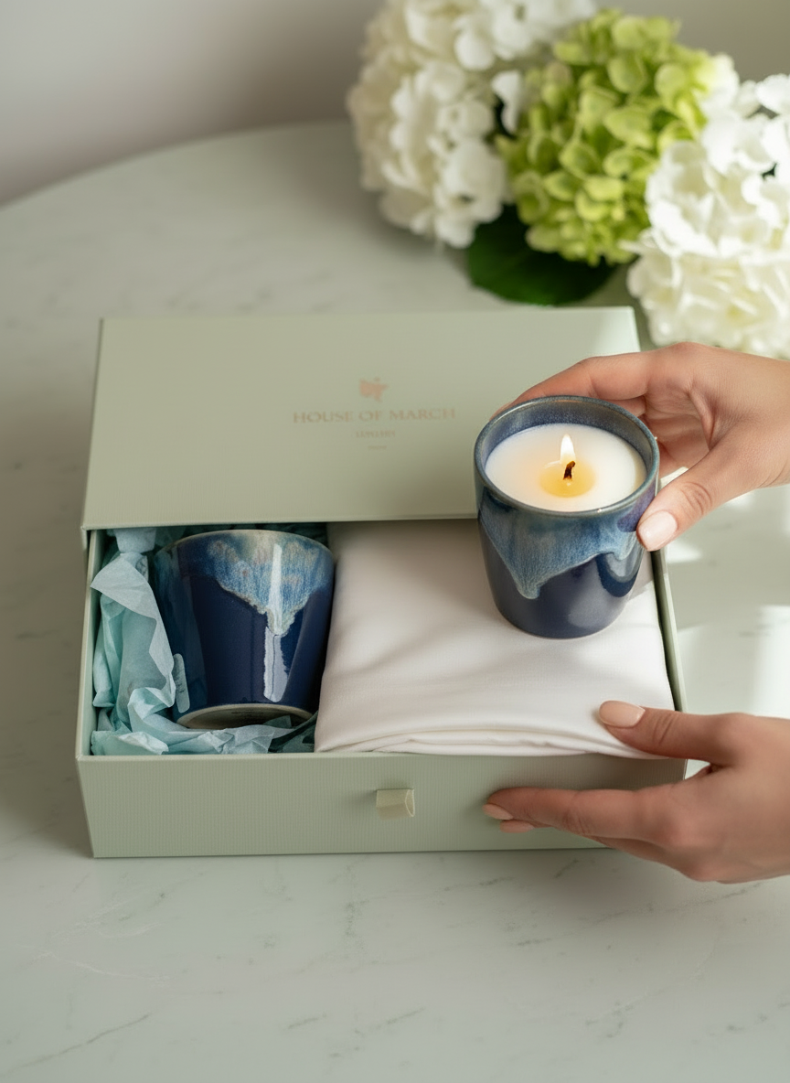 Coffee Cup Candle & White Mulberry Silk Pillowcase - Gift Box