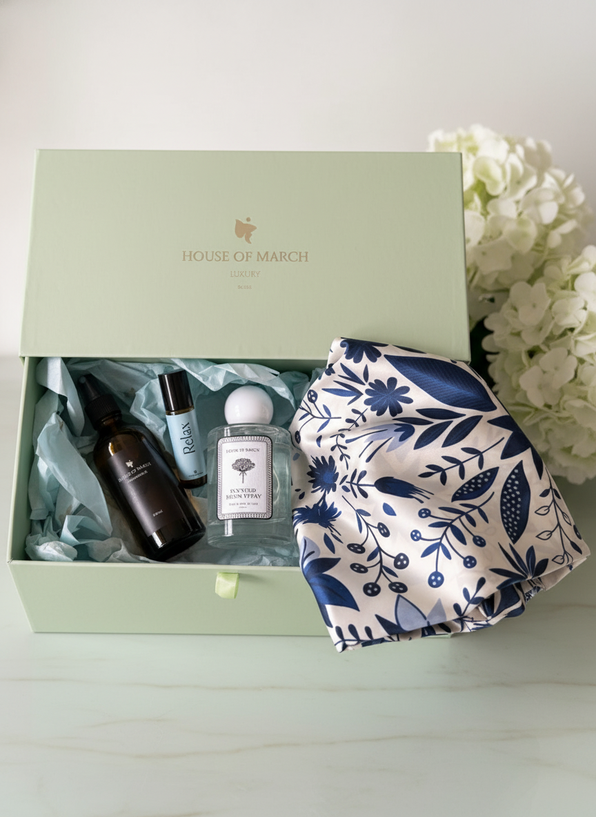 House of March Luxury Sleep Gift Box Set - Navy Flower