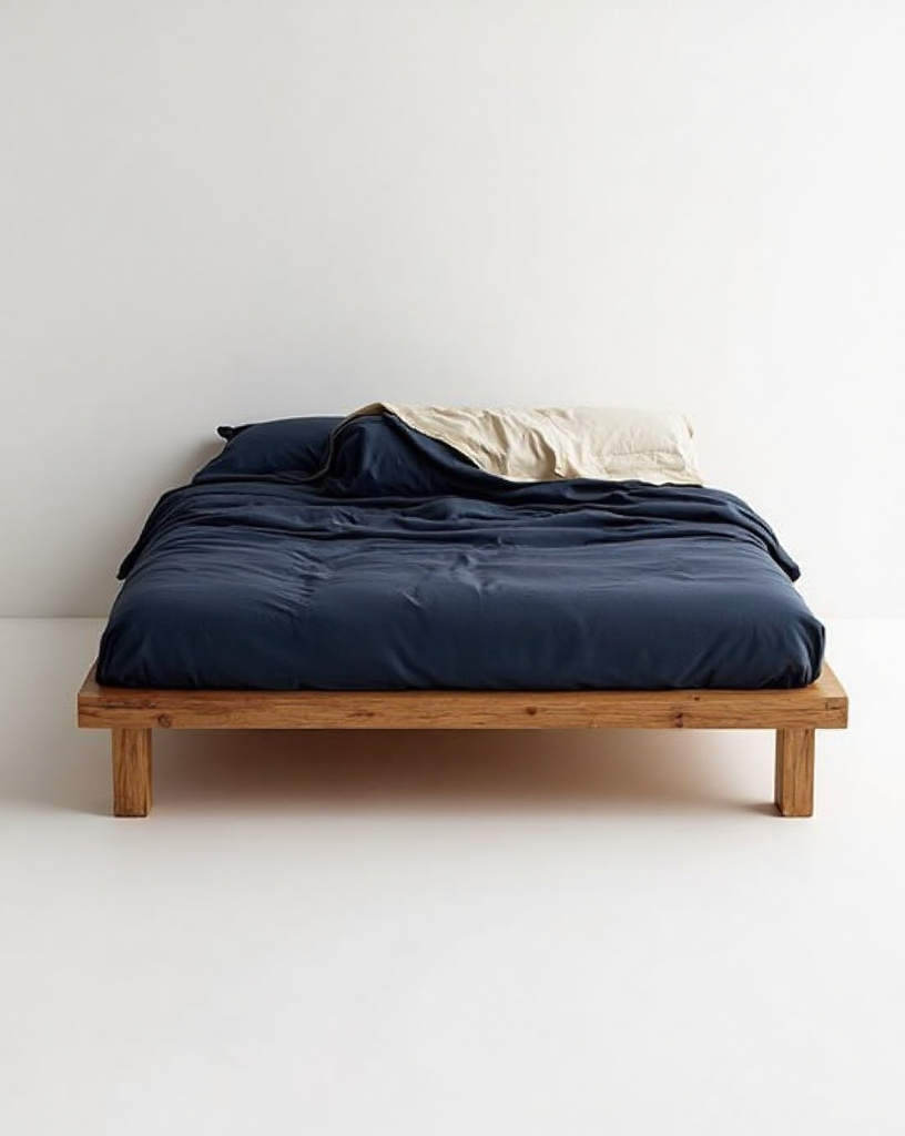 Navy luxury organic duvet cover and pillowcases by House of March