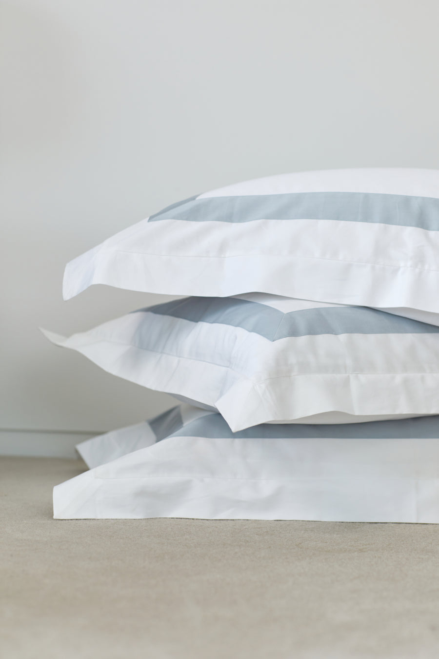 New! Banded Pillowcases - Sky Blue & White | 100% Organic Certified Cotton