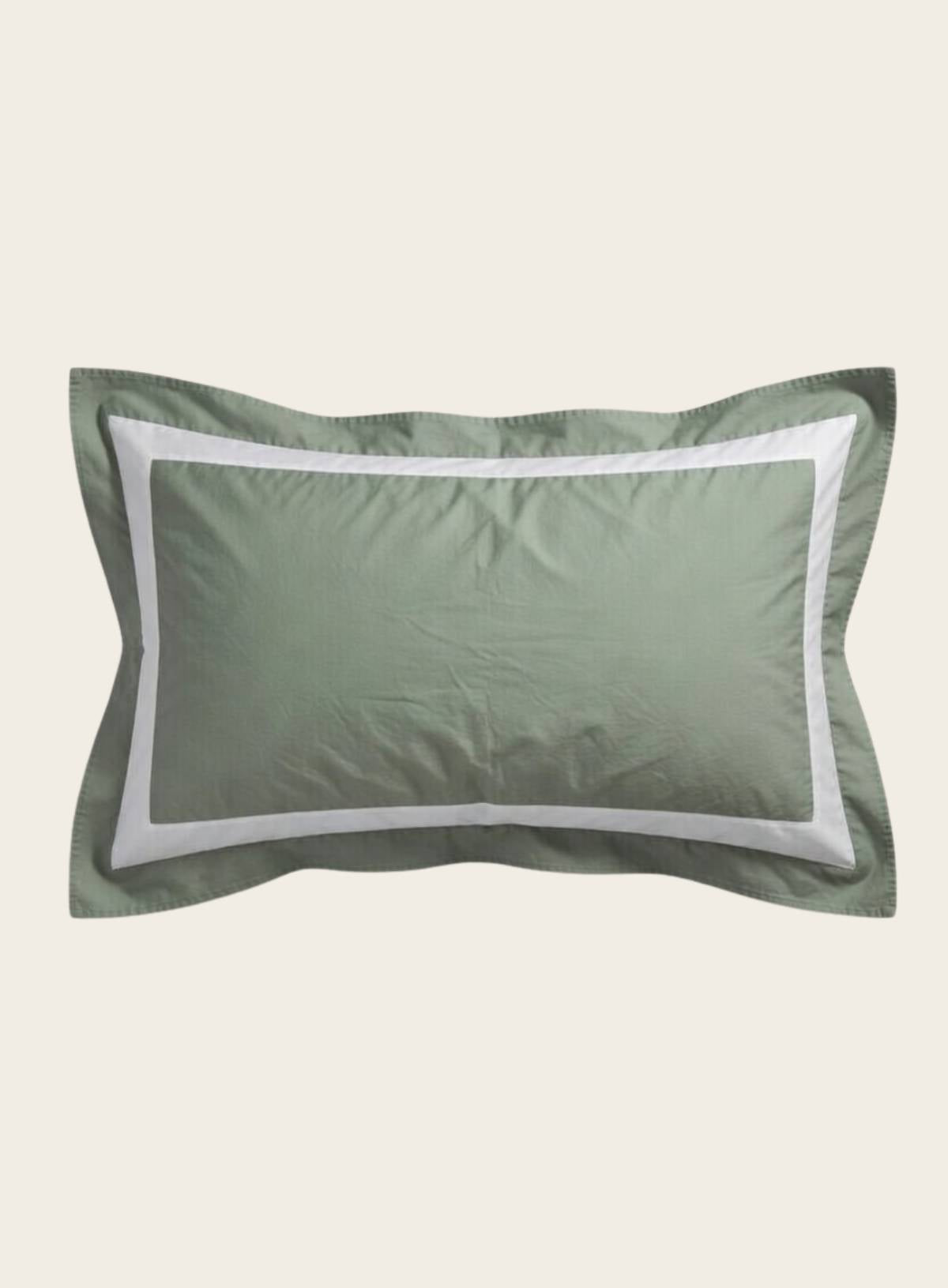Single Lodge Pillowcase - Pale Sage & White Banded  | Organic Cotton