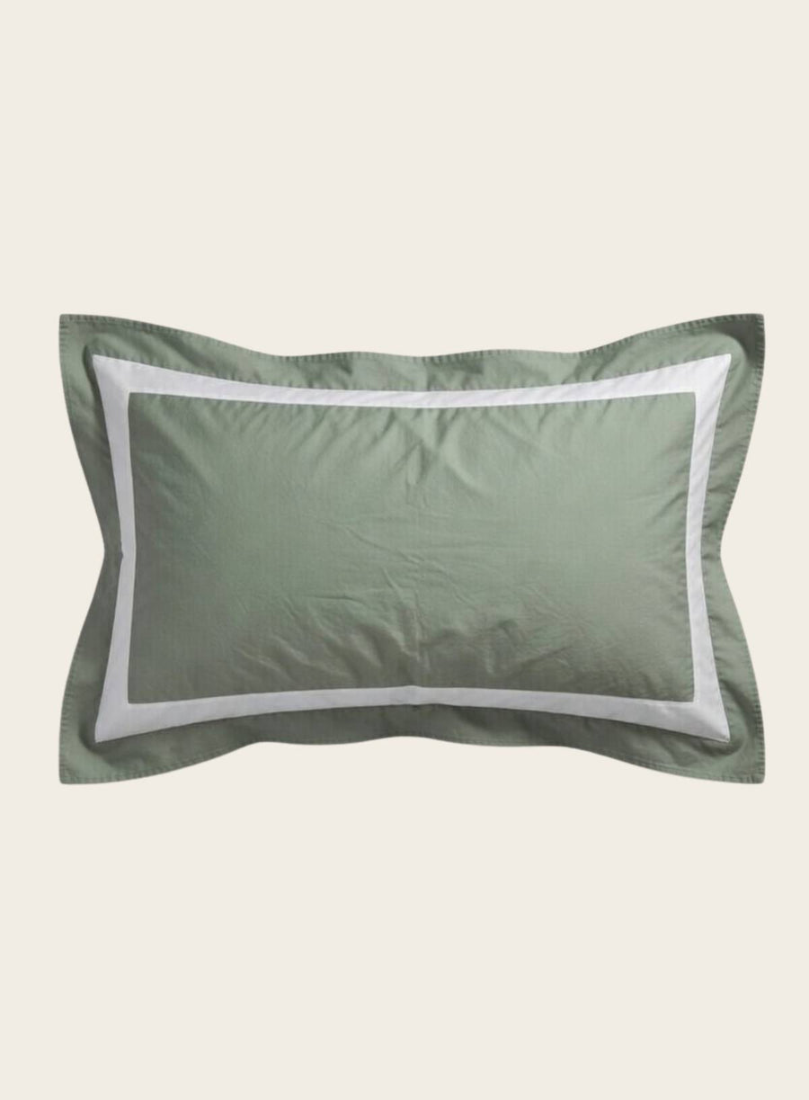 Single Lodge Pillowcase - Pale Sage & White Banded  | Organic Cotton