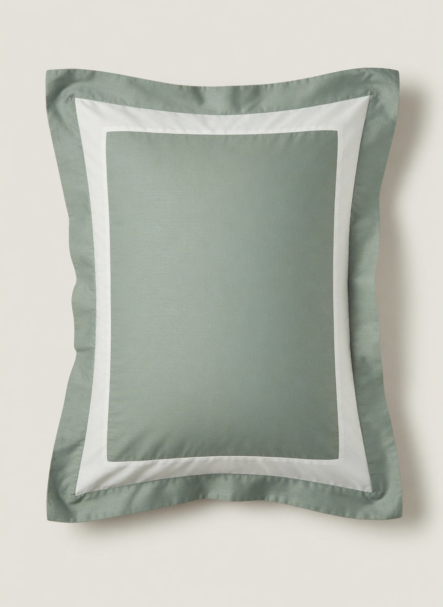 Banded Pillowcases -Pale Sage & White | Organic Cotton