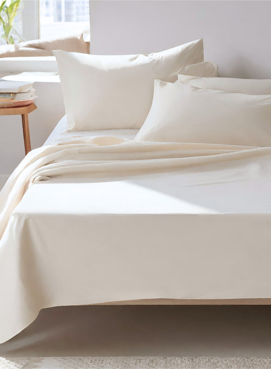 Clotted Cream - Percale Fitted Sheet | 100% Organic Certified Cotton