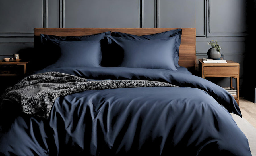 Pillowcase Pair Oxford Border - Navy Blue | 100% Organic Certified Cotton