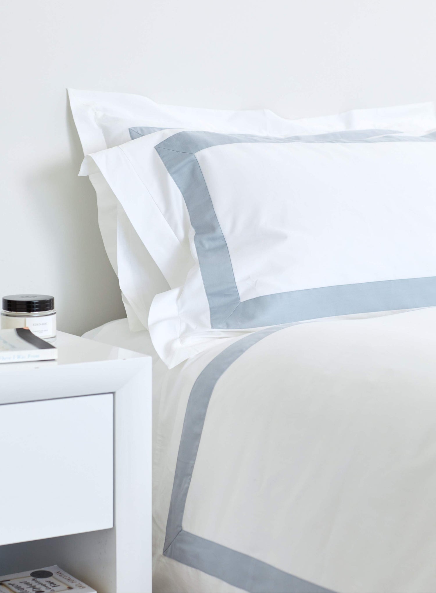 PRE ORDER - Banded Duvet Cover + Pillowcases - Sky Blue & White | 100% Organic Certified Cotton
