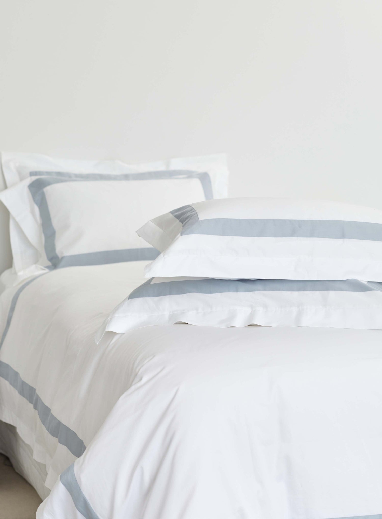 PRE ORDER - Banded Duvet Cover + Pillowcases - Sky Blue & White | 100% Organic Certified Cotton