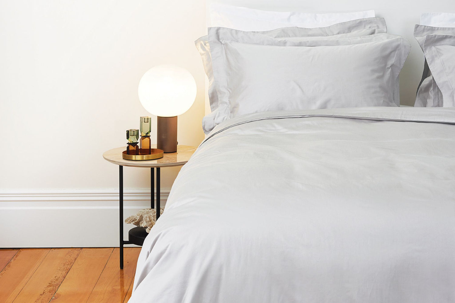 Pillowcase Pair Oxford Border - Pebble | Organic Cotton