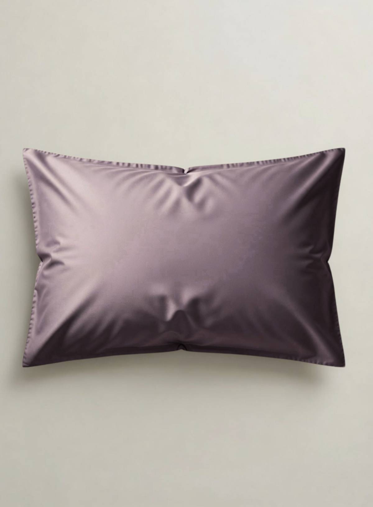 Plum satieen organic lodge pillowcase on a light gray background