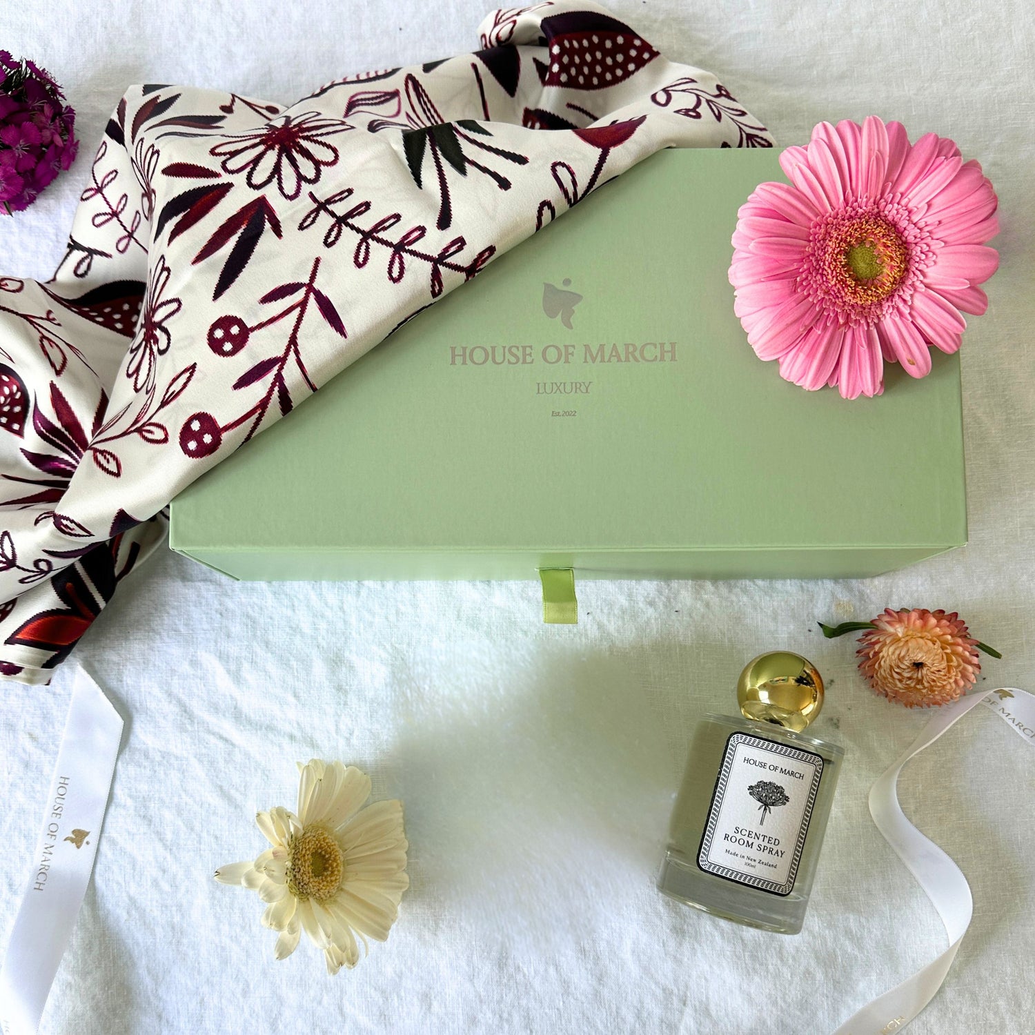 Red  Flower Mulberry Silk Pillowcase & Room Spray