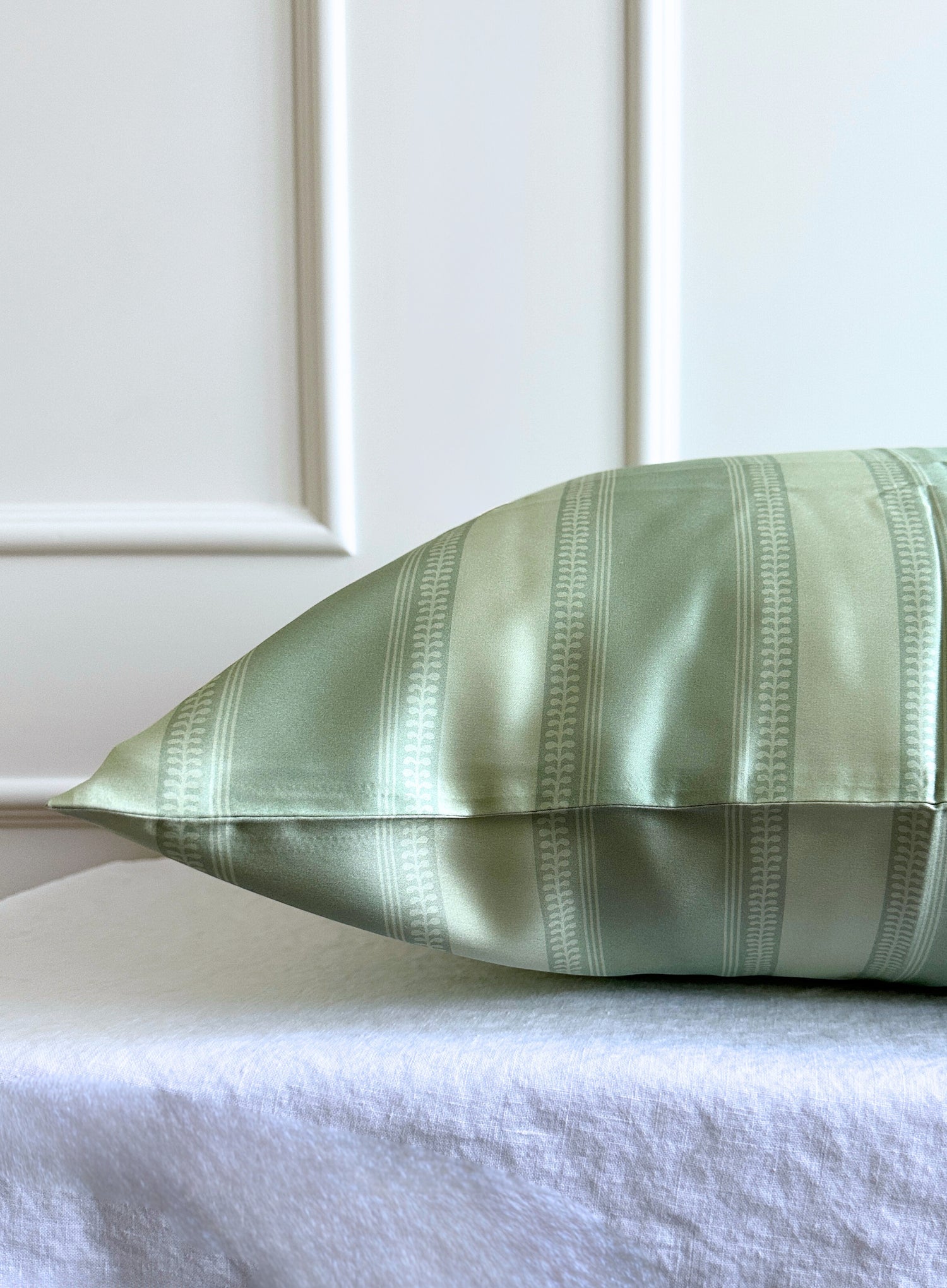 Striped Silk Pillowcase - Sage - Single