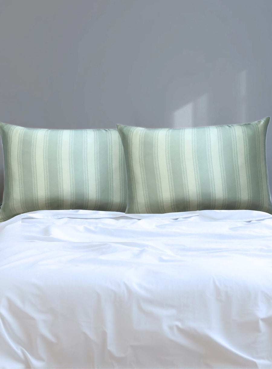 Single Mulberry Silk Pillowcase - Sage Striped