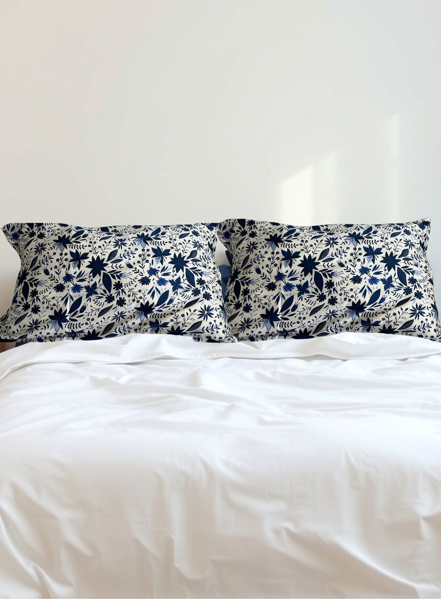 Single Mulberry Silk Pillowcase - Navy Multicolour Floral