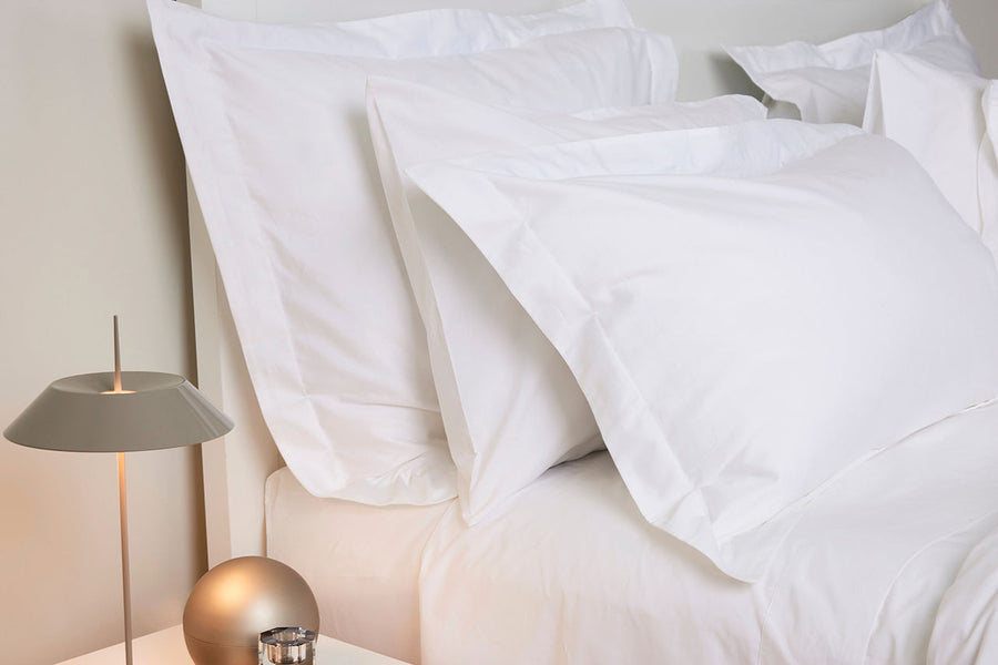 Pillowcase Pair - Oxford Border - White Percale